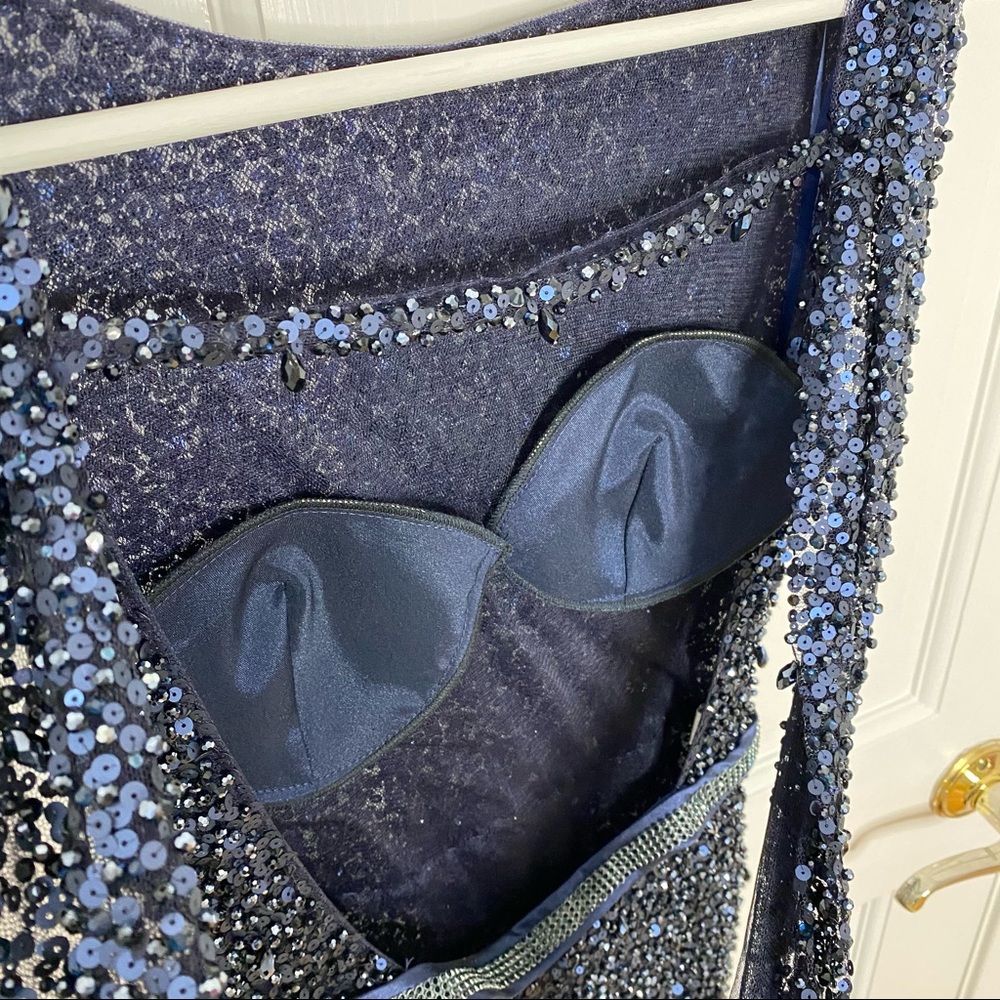 Sherri Hill Navy Sequin Evening Gown - Picture 8 of 12